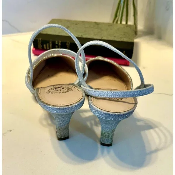 I. Miller Silver Glitter & Rhinestone Strappy Pumps for Formal Occasion Size 8.5 - Picture 2 of 9